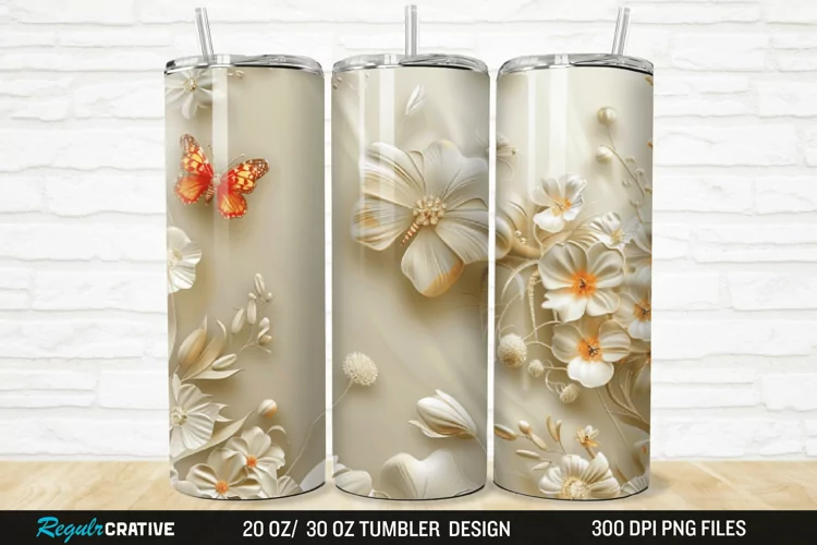3D Flowers Garden And Butterfly 20/30oz Skinny Tumbler
