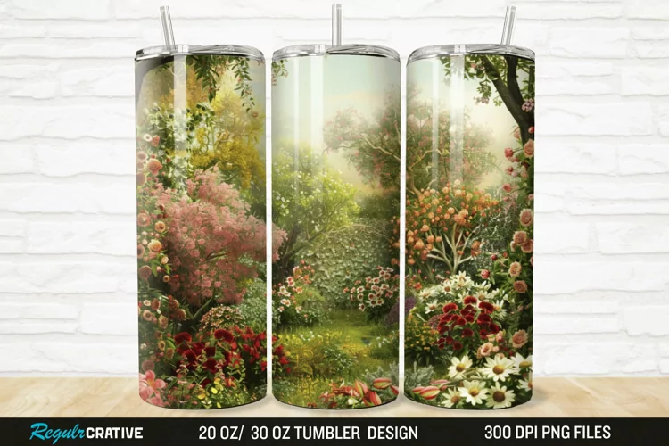3D Flowers Garden And Butterfly 20/30oz Skinny Tumbler