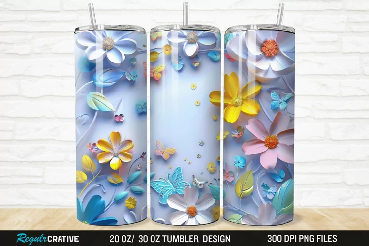3D Flowers Garden And Butterfly 20/30oz Skinny Tumbler