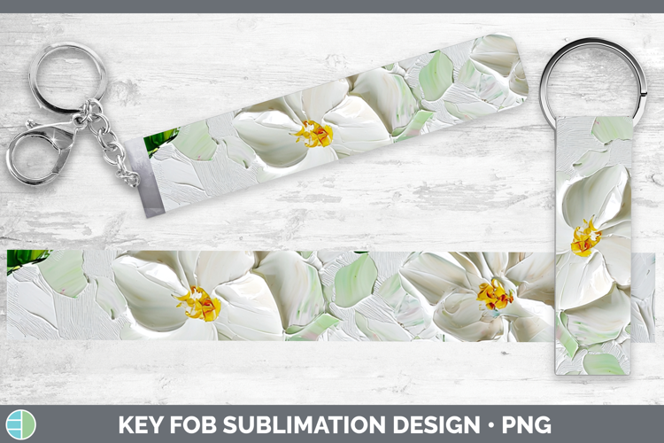 3D Flowers Gardenia Key Fob Sublimation Wristlet Designs