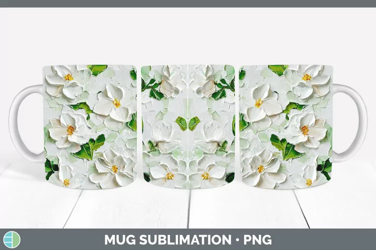 3D Flowers Gardenia Mug Wrap Sublimation Coffee Cup Designs