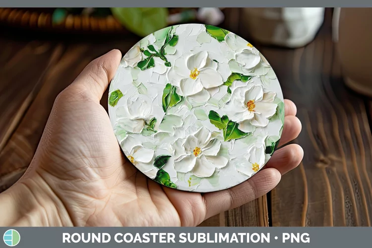 3D Flowers Gardenia Round Coaster Sublimation Coaster Design