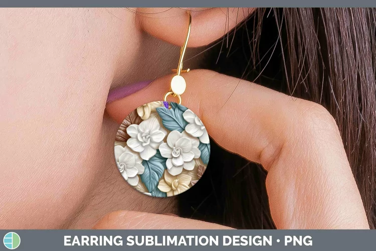 3D Flowers Gardenia Round Earrings Sublimation Earrings Desi