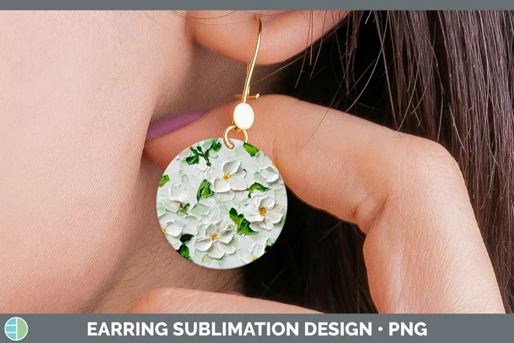 3D Flowers Gardenia Round Earrings Sublimation Earrings Desi