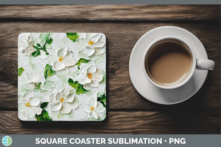 3D Flowers Gardenia Square Coaster Sublimation Coaster Desig