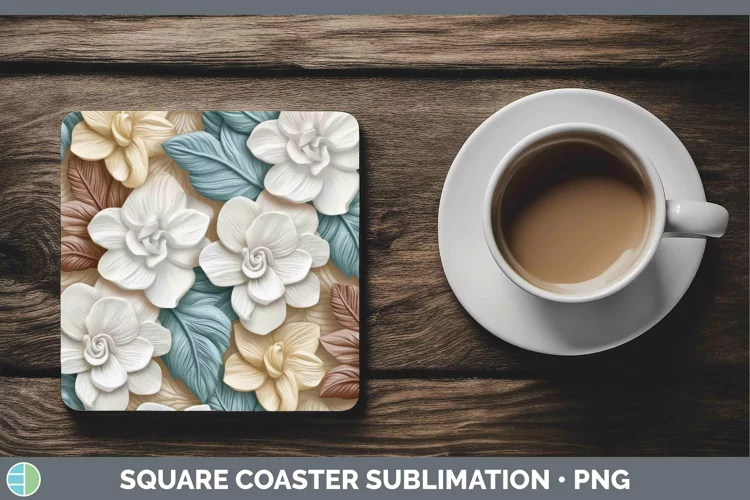 3D Flowers Gardenia Square Coaster Sublimation Coaster Desig