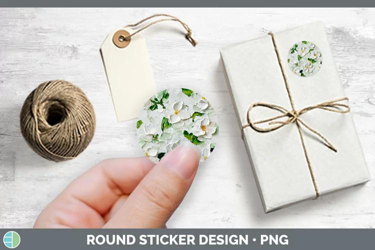 3D Flowers Gardenia Stickers | Round Labels Designs