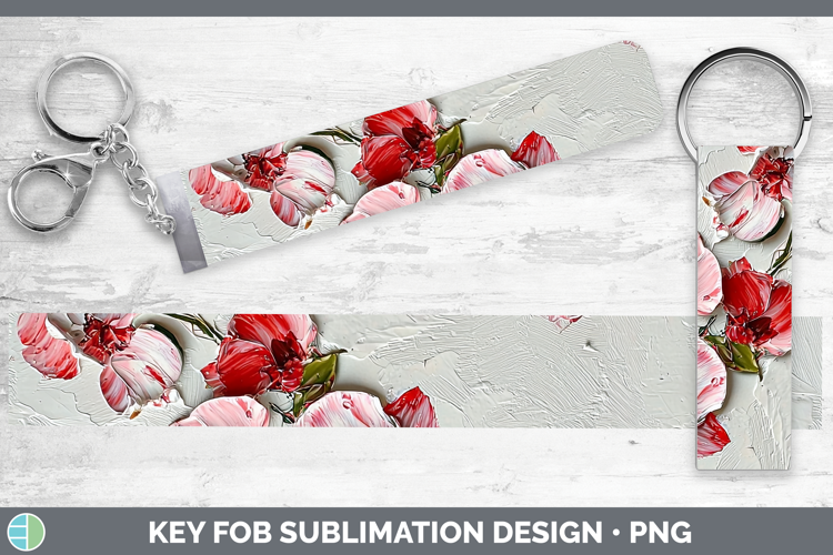 3D Flowers Geranium Key Fob Sublimation Wristlet Designs