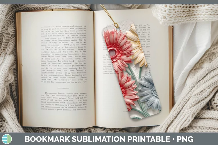 3D Flowers Gerbera Daisy Bookmark Sublimation Printable Desi