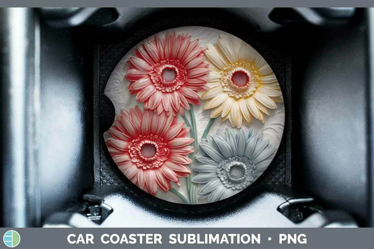 3D Flowers Gerbera Daisy Car Coaster Sublimation Coaster Des