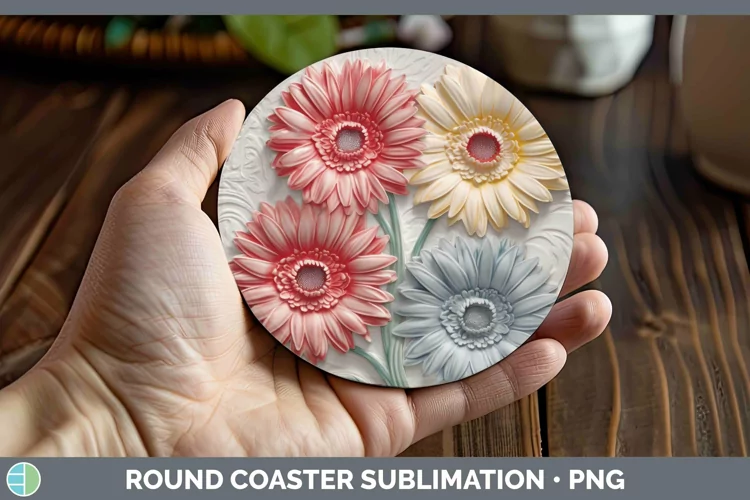 3D Flowers Gerbera Daisy Round Coaster Sublimation Coaster D