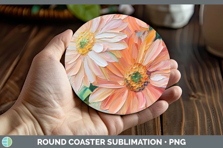 3D Flowers Gerbera Daisy Round Coaster Sublimation Coaster D