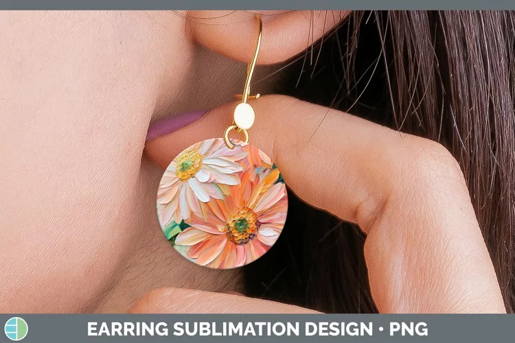 3D Flowers Gerbera Daisy Round Earrings Sublimation Earrings