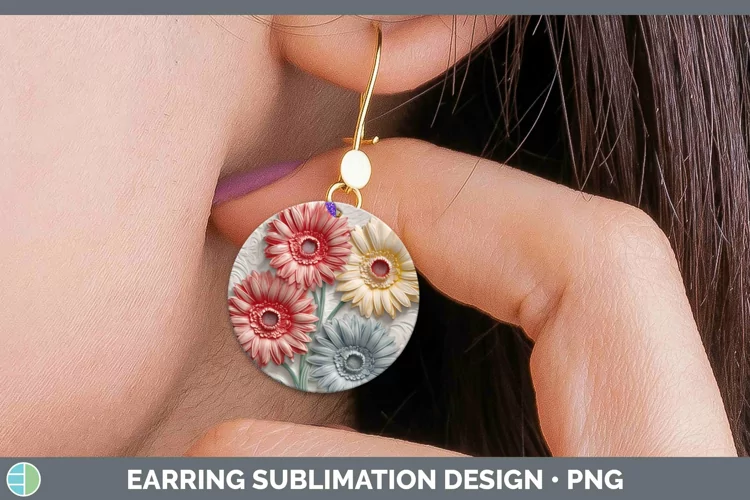3D Flowers Gerbera Daisy Round Earrings Sublimation Earrings