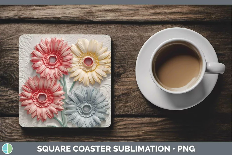 3D Flowers Gerbera Daisy Square Coaster Sublimation Coaster