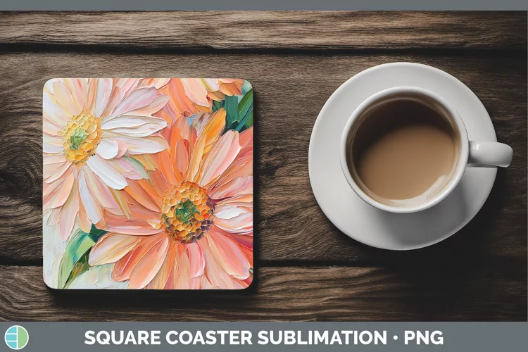3D Flowers Gerbera Daisy Square Coaster Sublimation Coaster