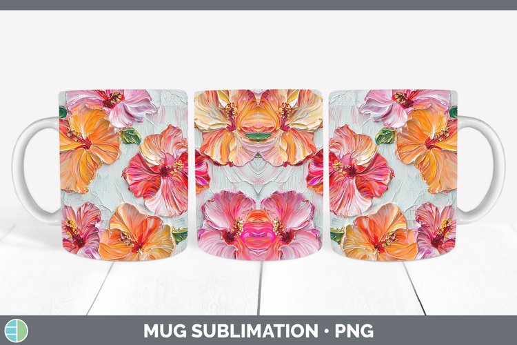 3D Flowers Hibiscus Mug Wrap Sublimation Coffee Cup Designs