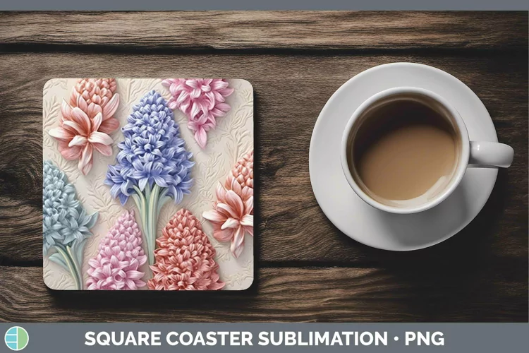 3D Flowers Hyacinth Square Coaster Sublimation Coaster Desig