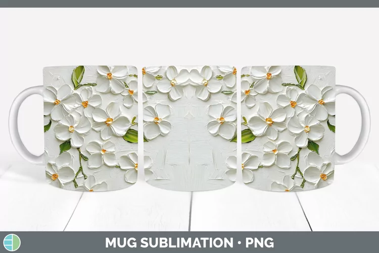 3D Flowers Jasmine Mug Wrap Sublimation Coffee Cup Designs