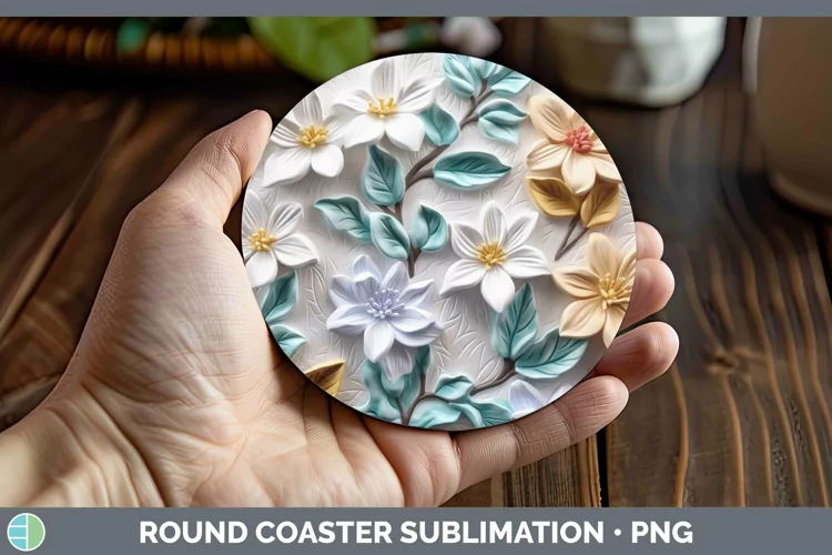 3D Flowers Jasmine Round Coaster Sublimation Coaster Designs