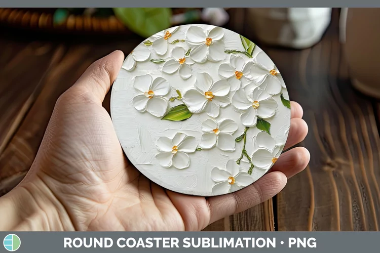 3D Flowers Jasmine Round Coaster Sublimation Coaster Designs