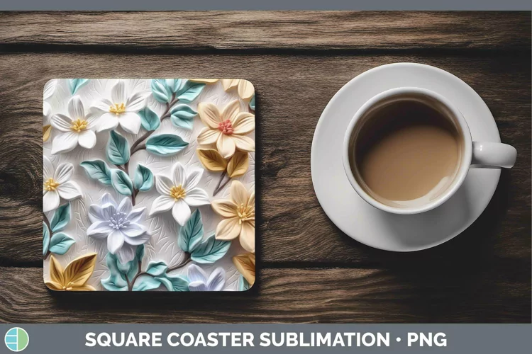 3D Flowers Jasmine Square Coaster Sublimation Coaster Design