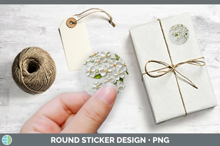 3D Flowers Jasmine Stickers | Round Labels Designs
