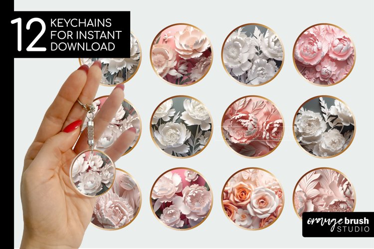 3D Flowers Keychain Bundle, 3d Keychain Sublimation Designs