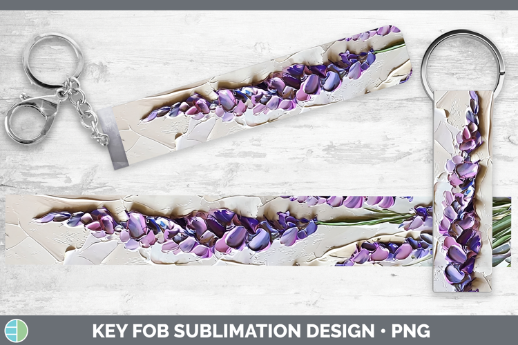 3D Flowers Lavender Key Fob Sublimation Wristlet Designs