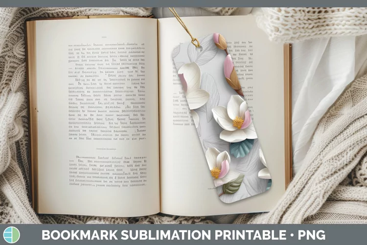 3D Flowers Magnolia Bookmark Sublimation Printable Designs