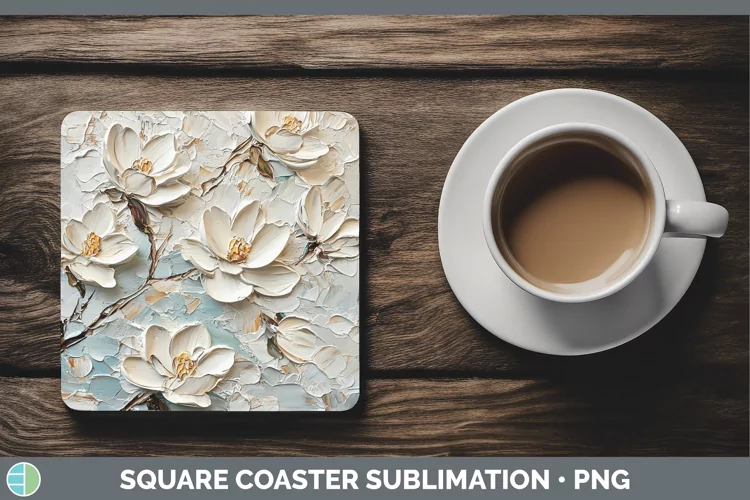 3D Flowers Magnolia Square Coaster Sublimation Coaster Desig