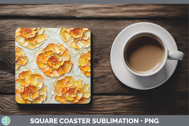 3D Flowers Marigold Square Coaster Sublimation Coaster Desig