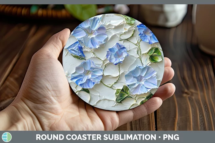 3D Flowers Morning Glory Round Coaster Sublimation Coaster D