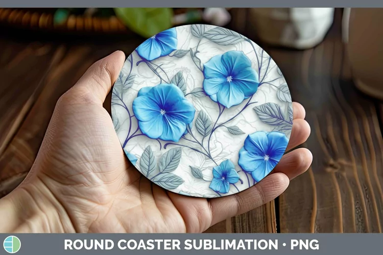 3D Flowers Morning Glory Round Coaster Sublimation Coaster D