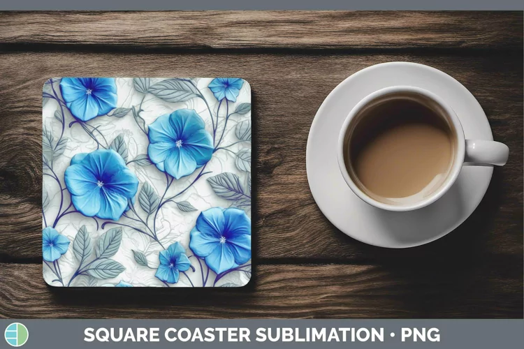3D Flowers Morning Glory Square Coaster Sublimation Coaster