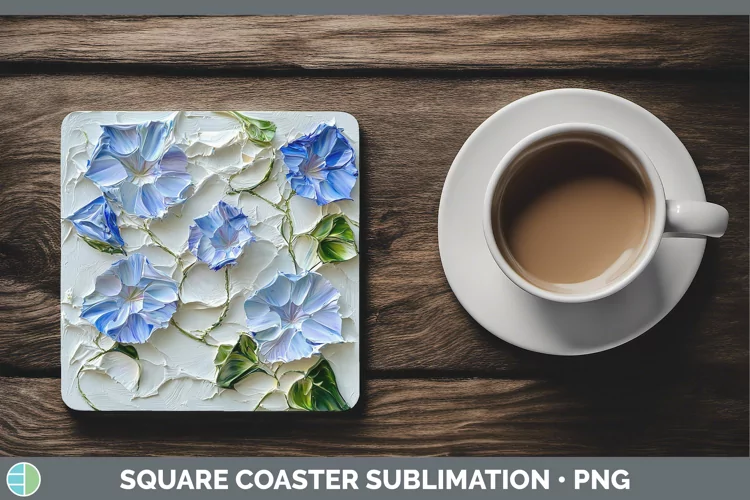 3D Flowers Morning Glory Square Coaster Sublimation Coaster