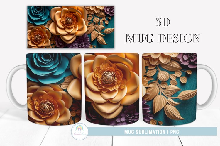 3D Flowers Mug Wrap Sublimation Design example image 1