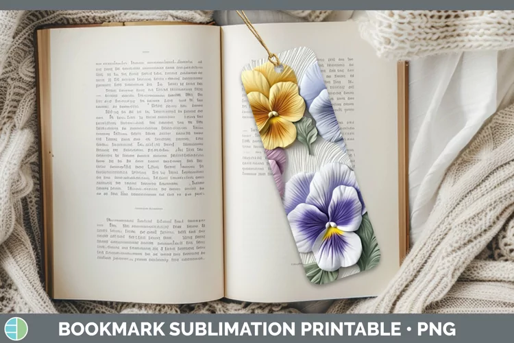 3D Flowers Pansy Bookmark Sublimation Printable Designs