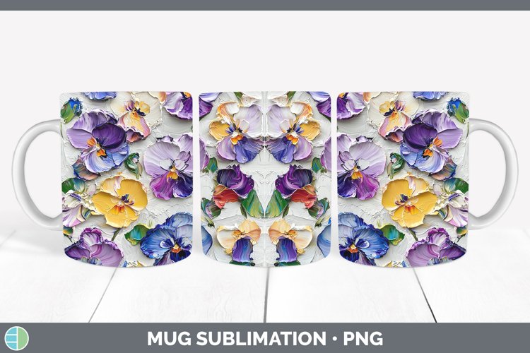 3D Flowers Pansy Mug Wrap Sublimation Coffee Cup Designs