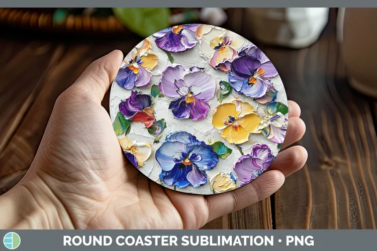 3D Flowers Pansy Round Coaster Sublimation Coaster Designs
