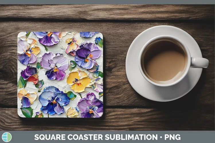 3D Flowers Pansy Square Coaster Sublimation Coaster Designs