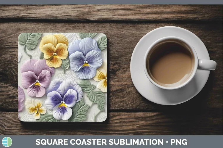 3D Flowers Pansy Square Coaster Sublimation Coaster Designs