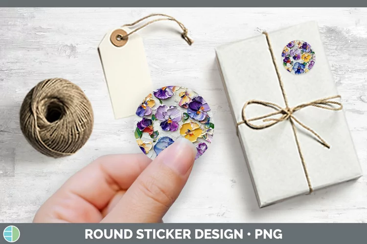 3D Flowers Pansy Stickers | Round Labels Designs