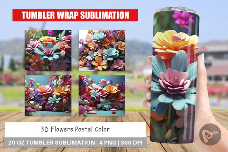 Tumbler Sublimation Wrap 3D Flowers Pastel Color