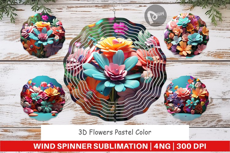 Wind Spinner 3D Flowers Pastel Color