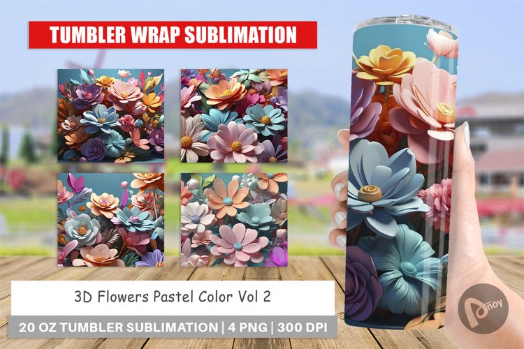 Tumbler Sublimation Wrap 3D Flowers Pastel Color