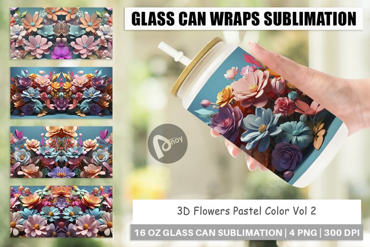 Glass Can Wraps 3D Flowers Pastel Color
