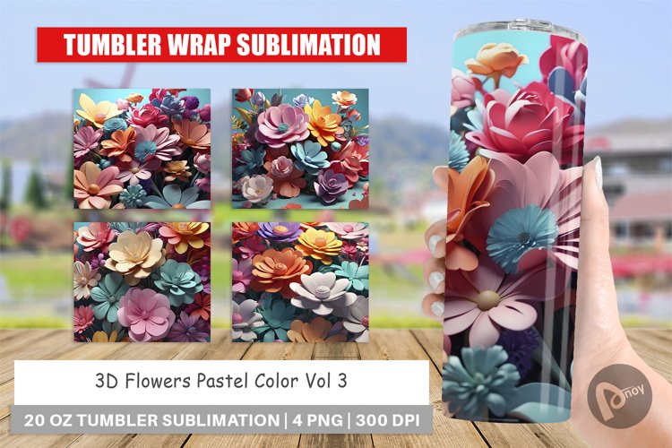 Tumbler Sublimation Wrap 3D Flowers Pastel Color