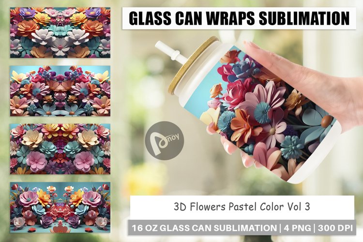 Glass Can Wraps 3D Flowers Pastel Color