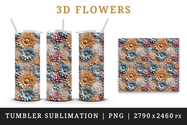 3D floral, flowers tumbler wrap sublimation printable design
